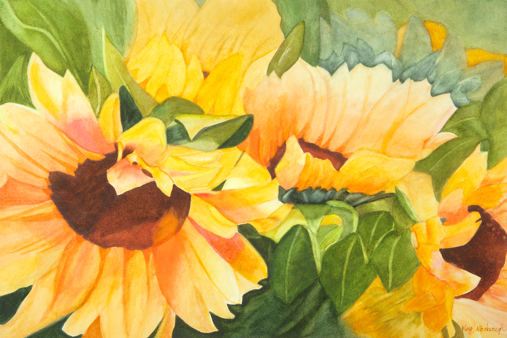 Original watercolor titled Sunflower Breeze by Kay Allenbaugh