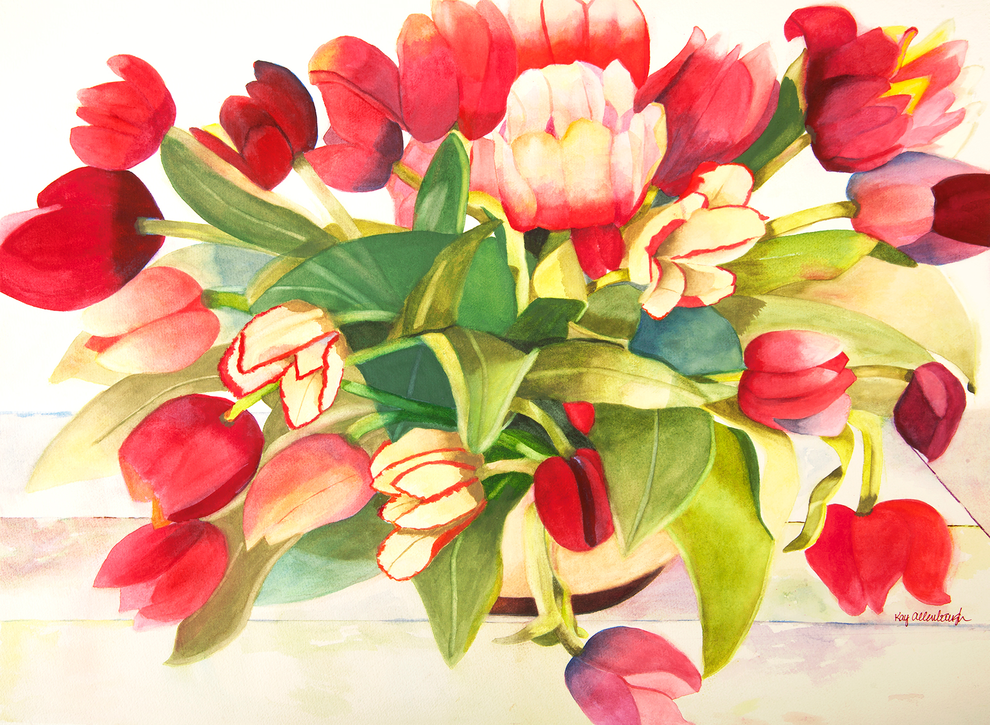 Original watercolor titled Tulip Profusion by Kay Allenbaugh