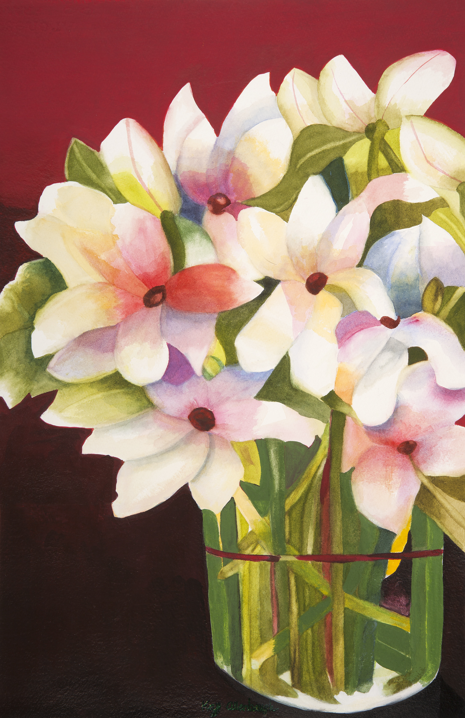 watercolor painting of white lilies by kay allenbaugh